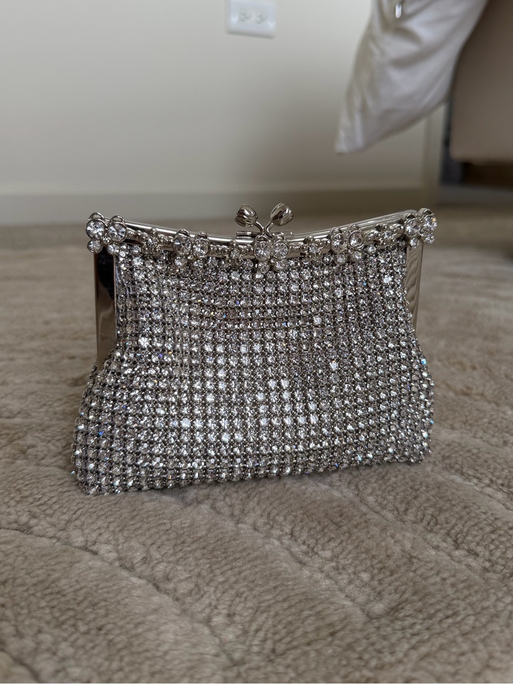 Silver Crystal Evening Clutch Bag